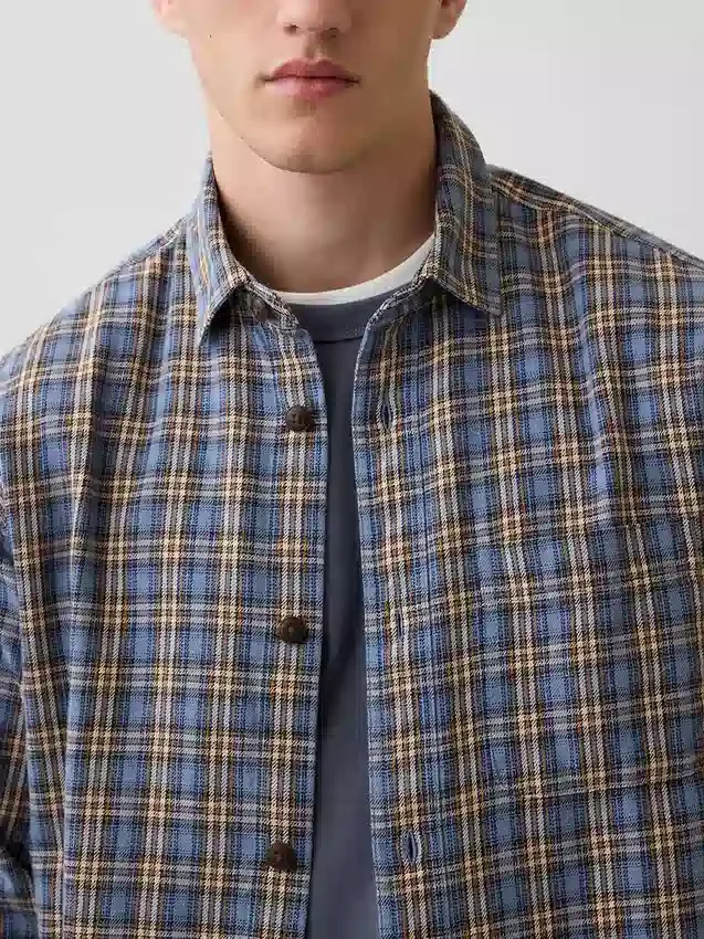 Sunwashed Twill Relaxed Plaid Shirt
