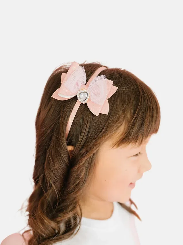 Sweet Wink Heart Charm Glitter Bow Headband