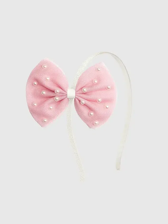 Sweet Wink Pretty Pearl Tulle Bow Headband