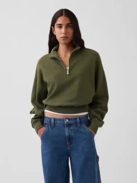 Textured Cotton Oversized Half-Zip Pullover