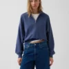 Textured Cotton Oversized Half-Zip Pullover