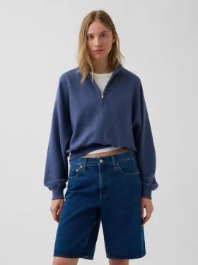 Textured Cotton Oversized Half-Zip Pullover