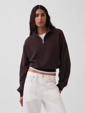 Textured Cotton Oversized Half-Zip Pullover