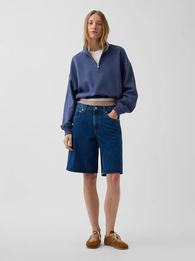 Textured Cotton Oversized Half-Zip Pullover