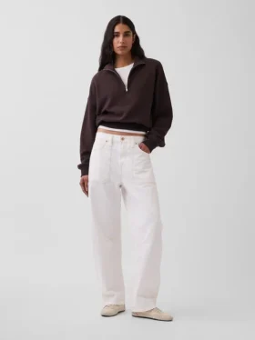 Textured Cotton Oversized Half-Zip Pullover