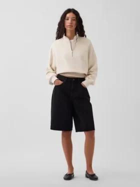 Textured Cotton Oversized Half-Zip Pullover