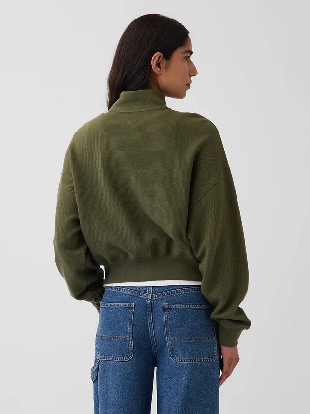 Textured Cotton Oversized Half-Zip Pullover