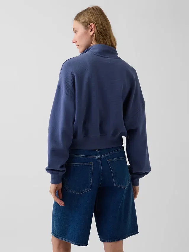 Textured Cotton Oversized Half-Zip Pullover