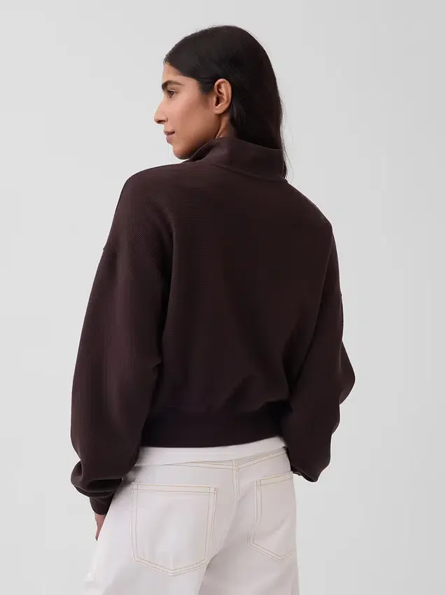 Textured Cotton Oversized Half-Zip Pullover