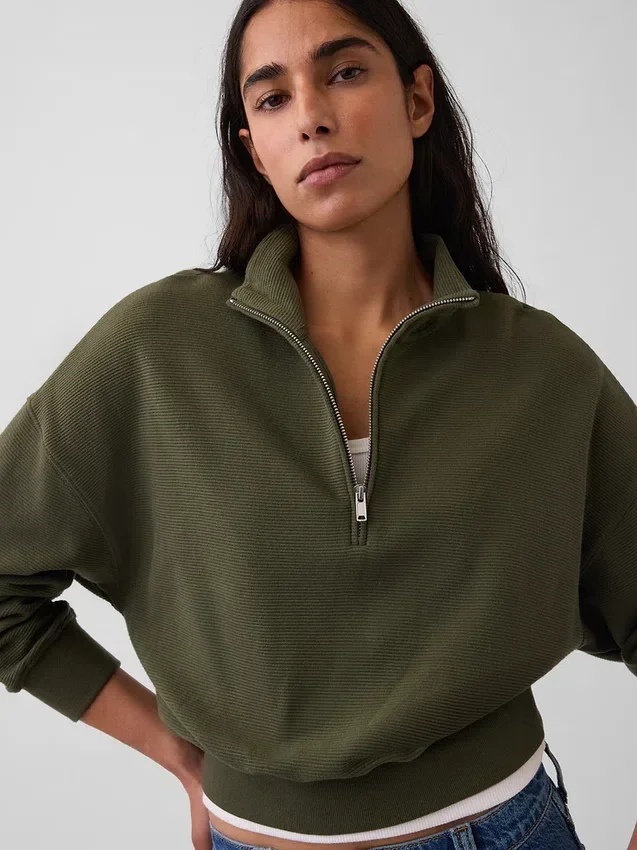 Textured Cotton Oversized Half-Zip Pullover