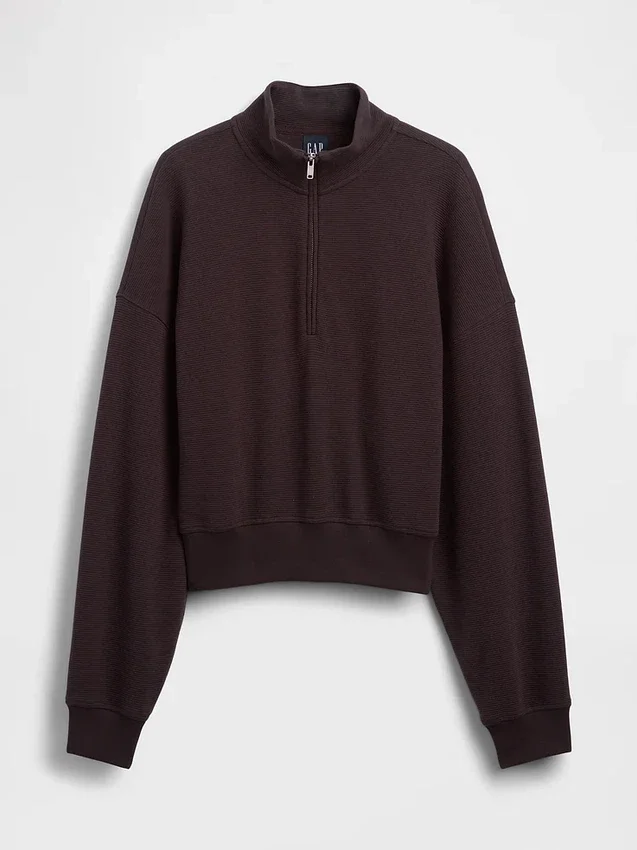 Textured Cotton Oversized Half-Zip Pullover