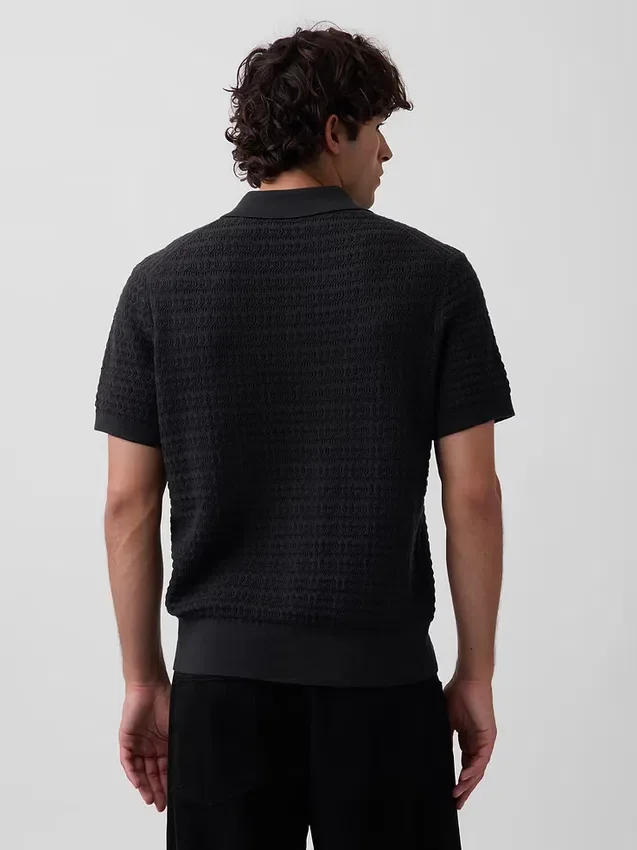 Textured Zip Polo Sweater Shirt