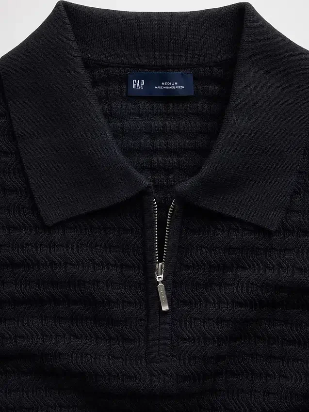 Textured Zip Polo Sweater Shirt
