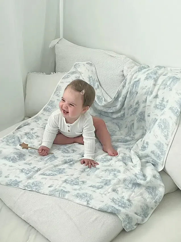 The Gilded Bird Spring Toile Bamboo Baby Blanket