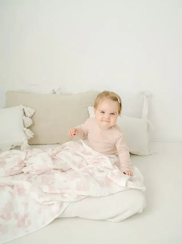 The Gilded Bird Spring Toile Bamboo Baby Blanket