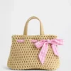 Toddler Gingham Bow Straw Bag