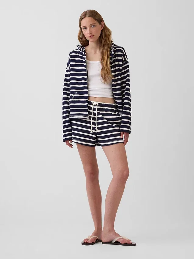 Towel Terry Oversized Stripe Zip Hoodie