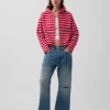 Towel Terry Oversized Stripe Zip Hoodie