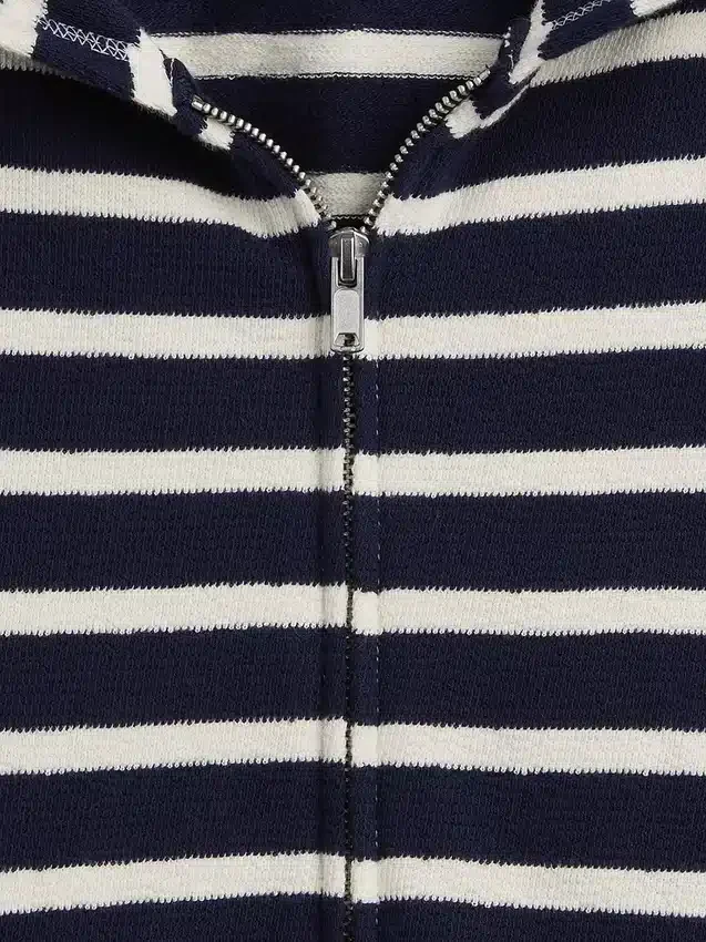 Towel Terry Oversized Stripe Zip Hoodie