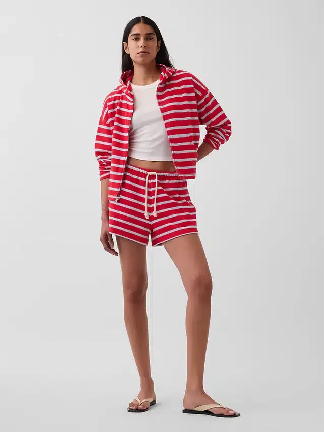Towel Terry Oversized Stripe Zip Hoodie