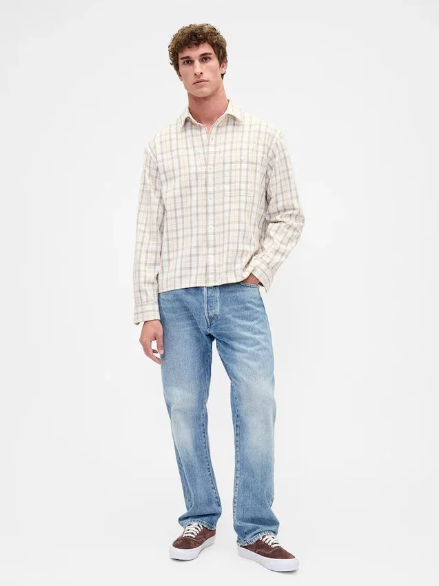 Twill Straight-Hem Shirt