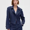 Ultrasoft Denim Crop Trench Jacket