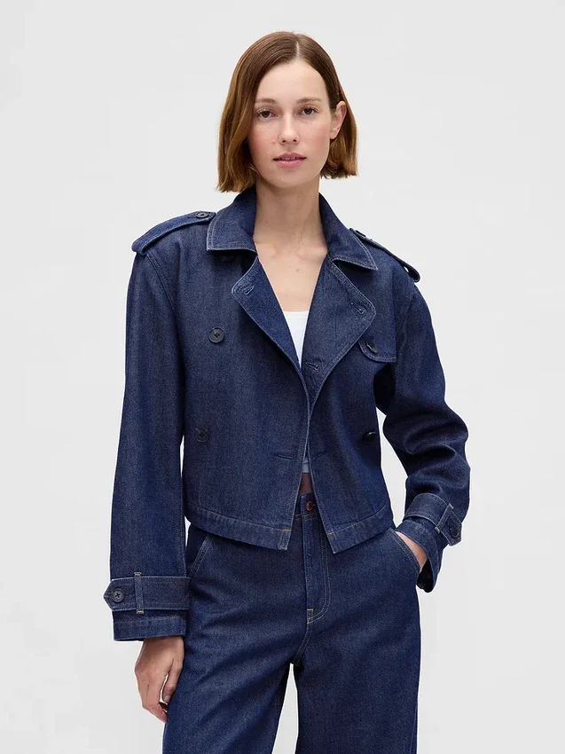 Ultrasoft Denim Crop Trench Jacket