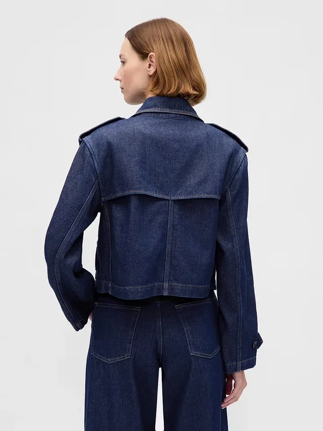 Ultrasoft Denim Crop Trench Jacket