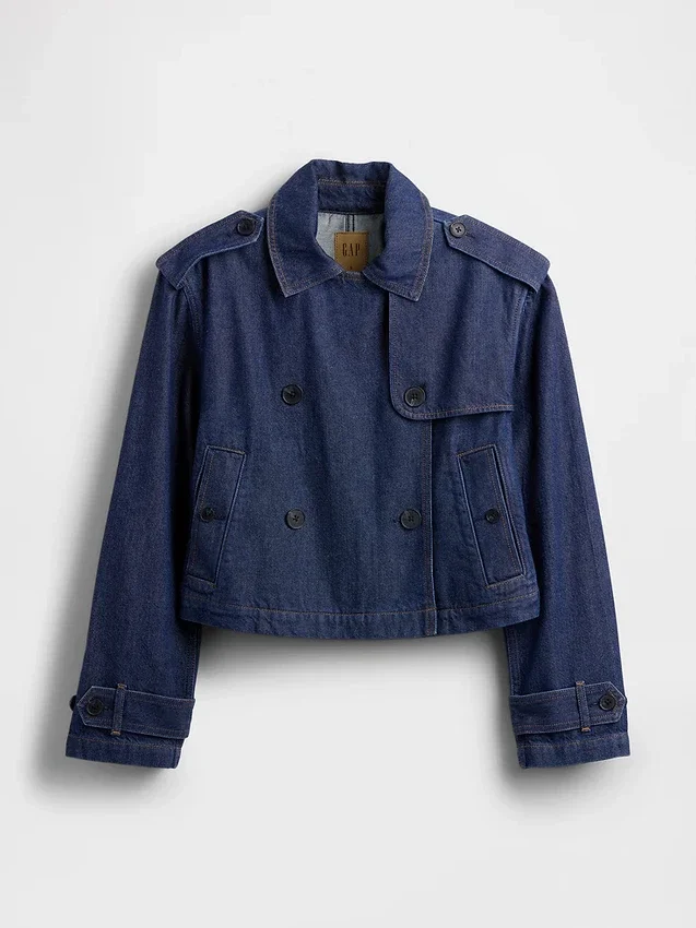 Ultrasoft Denim Crop Trench Jacket