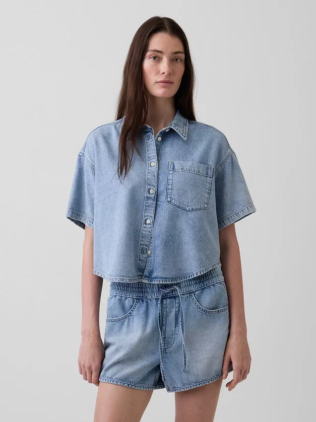Ultrasoft Denim Oversized Camp Shirt