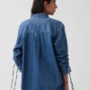 Ultrasoft Denim Oversized Ruched-Sleeve Shirt