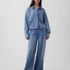 Ultrasoft Denim Oversized Straight-Hem Crop Shirt