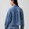 Ultrasoft Denim Oversized Straight-Hem Crop Shirt