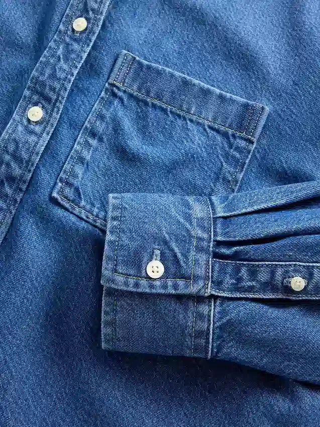 Ultrasoft Denim Oversized Straight-Hem Crop Shirt