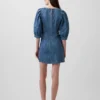 Ultrasoft Denim Puff-Sleeve Mini Dress