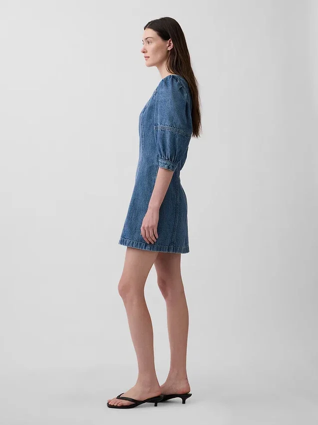 Ultrasoft Denim Puff-Sleeve Mini Dress