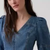 Ultrasoft Denim Puff-Sleeve Mini Dress