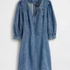 Ultrasoft Denim Puff-Sleeve Mini Dress