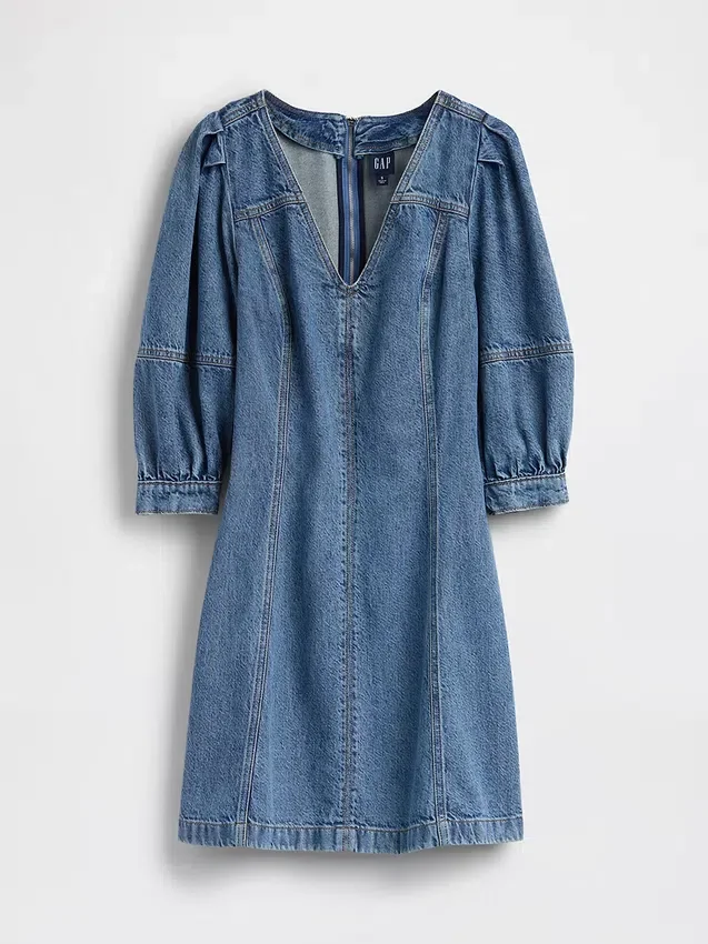 Ultrasoft Denim Puff-Sleeve Mini Dress
