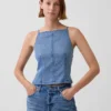 Ultrasoft Denim Seamed Square Neck Top