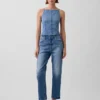 Ultrasoft Denim Seamed Square Neck Top