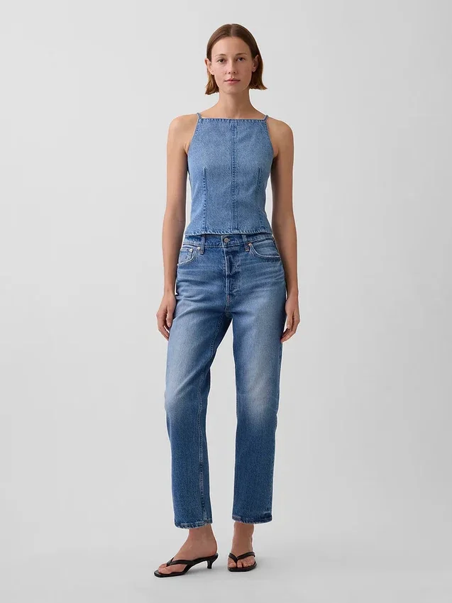 Ultrasoft Denim Seamed Square Neck Top
