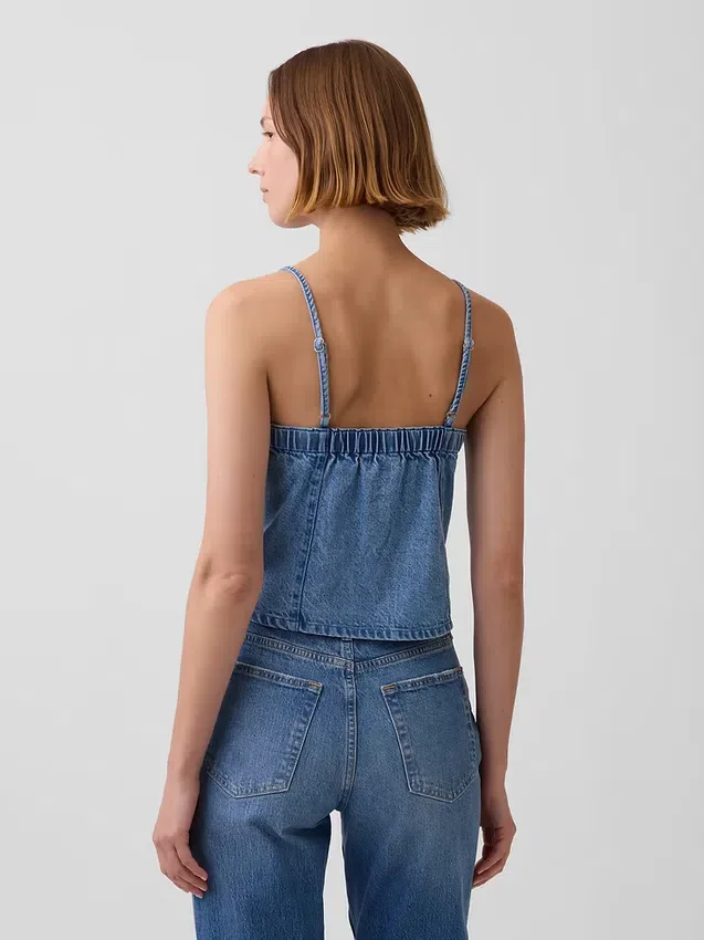 Ultrasoft Denim Seamed Square Neck Top
