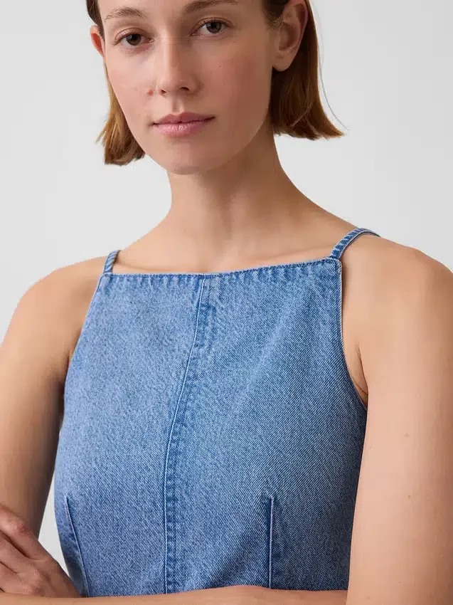 Ultrasoft Denim Seamed Square Neck Top