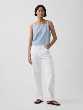 Ultrasoft Denim Stripe Crop Shell Tank Top