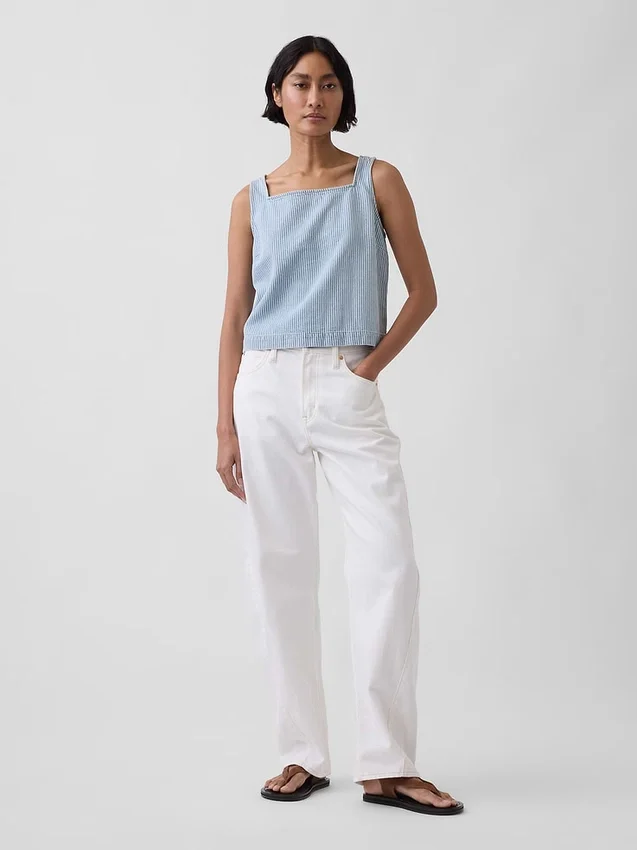 Ultrasoft Denim Stripe Crop Shell Tank Top