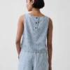 Ultrasoft Denim Stripe Crop Shell Tank Top