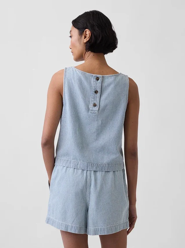 Ultrasoft Denim Stripe Crop Shell Tank Top
