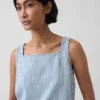 Ultrasoft Denim Stripe Crop Shell Tank Top