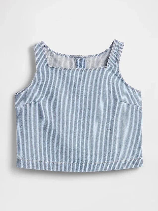 Ultrasoft Denim Stripe Crop Shell Tank Top